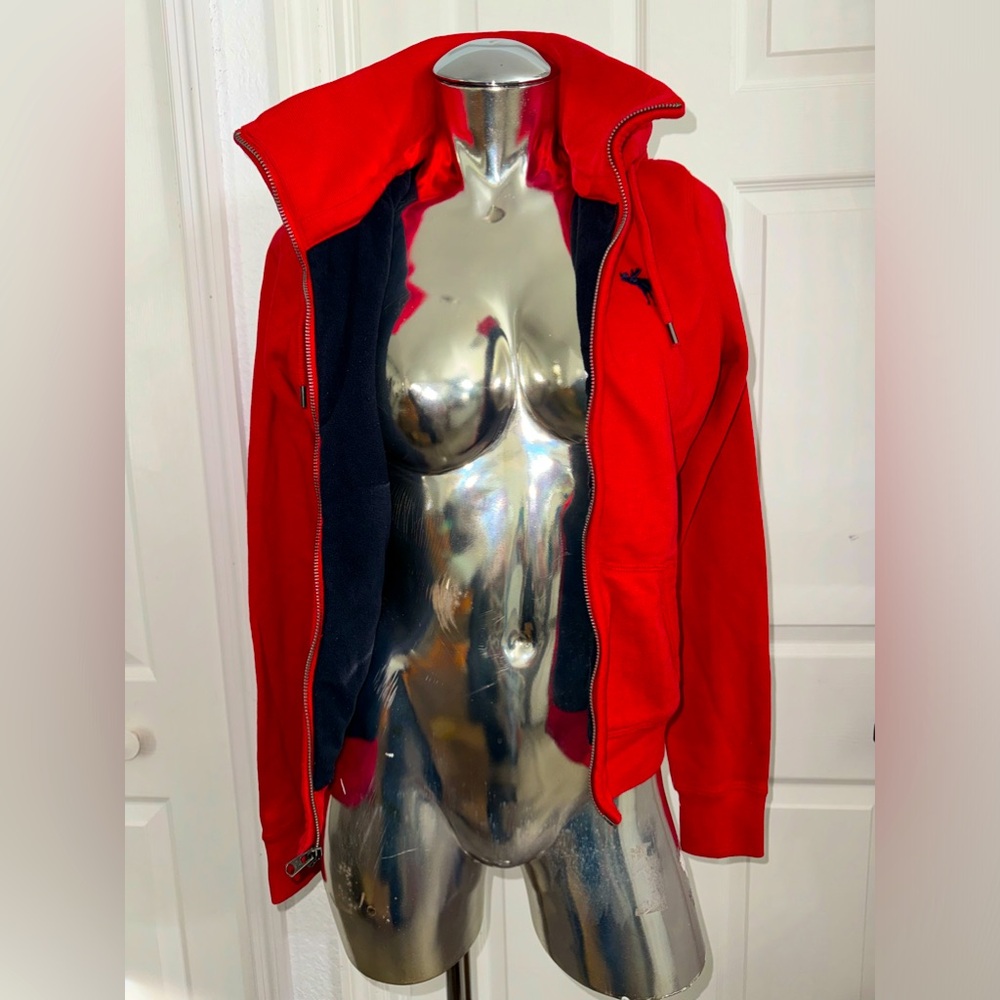 Abercrombie and Fitch fleece lined red and navy blue hoodie size medium
